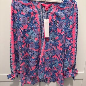 Lilly Pulitzer Pink and Blue Blouse Sz M